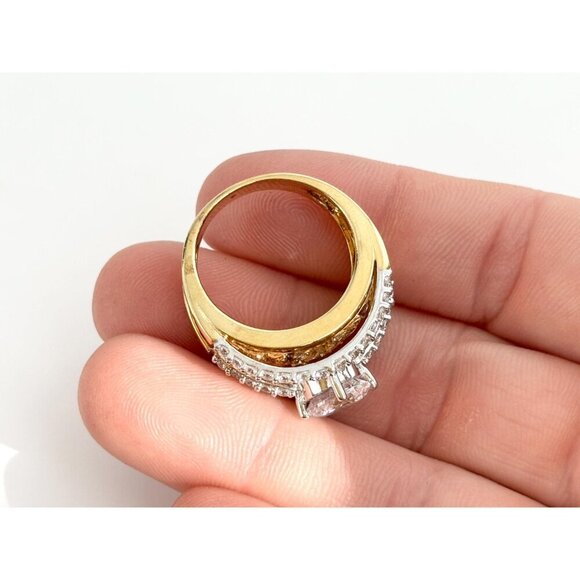 CZ Gemstones Vintage Sterling Silver Vermeil Gold T Gemstone Ring - sz 7.75 - Picture 4 of 10